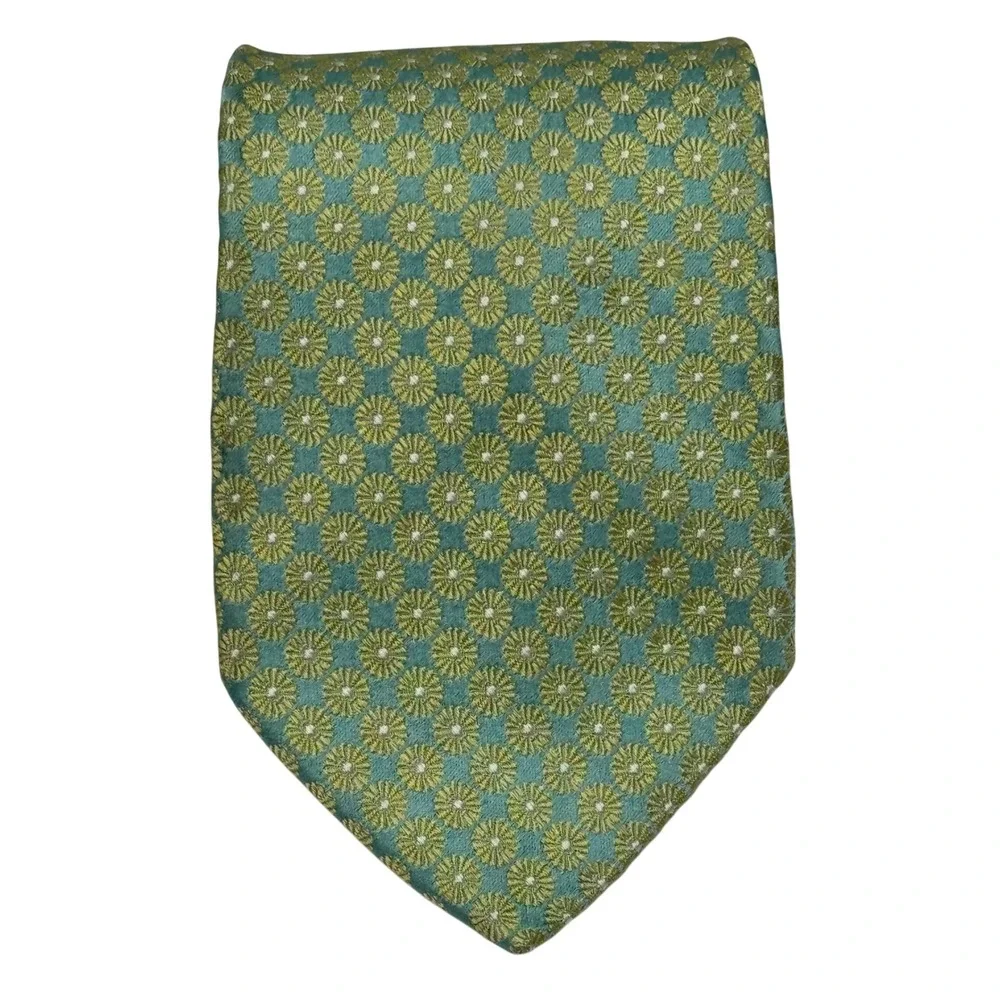 Ike Behar Necktie Mens OS Seafoam Green Silk Geometric Floral Medallion USA